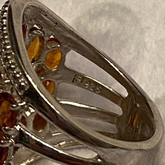 Honey Amber Cluster Victorian Style Sterling Silver Ring - Picture 5 of 8